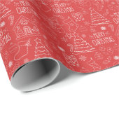 Witte kerstcontouren op rood cadeaupapier (Rol Hoek)