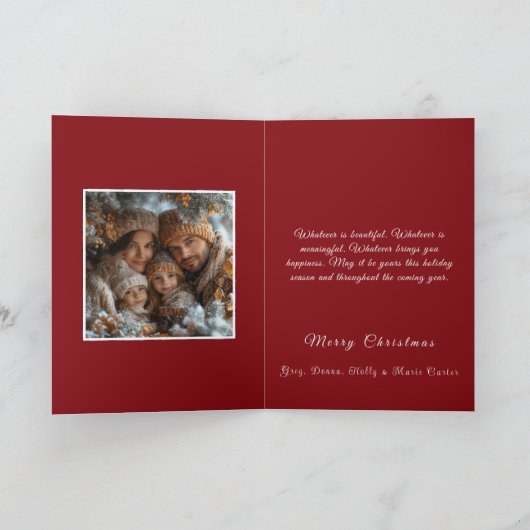 Witte Kerstdeur Foto Krans Boog Rood Goud Kaart (Binnen)