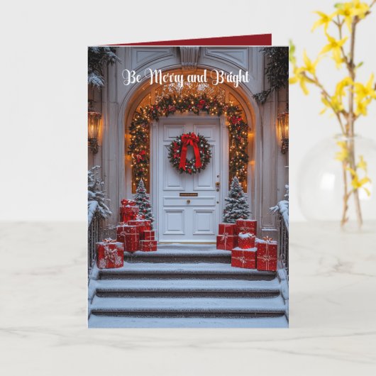 Witte Kerstdeur Foto Krans Boog Rood Goud Kaart (Gele Bloem)