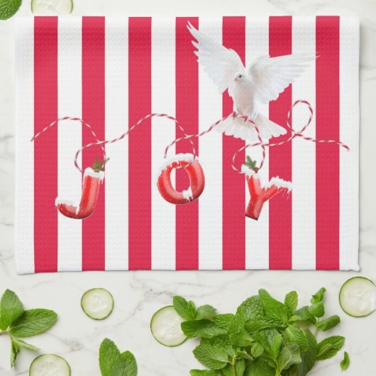 Witte kerstdove op strepen theedoek (Gevouwen)