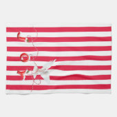 Witte kerstdove op strepen theedoek (Horizontaal)