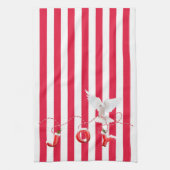 Witte kerstdove op strepen theedoek (Verticaal)