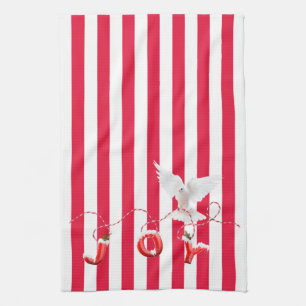 Witte kerstdove op strepen theedoek