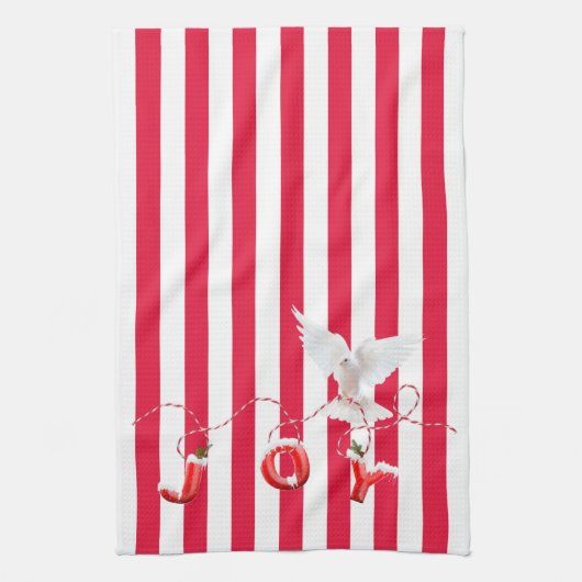 Witte kerstdove op strepen theedoek (Verticaal)