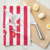 Witte Kerstduif Op Strepen Theedoek (Quarter Fold)