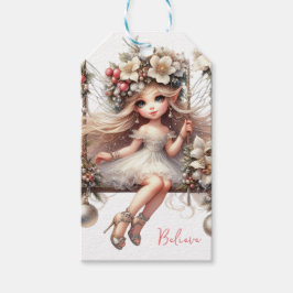 Witte kerstfee cadeaulabel