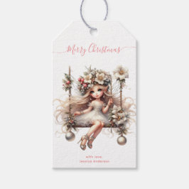 Witte kerstfee cadeaulabel