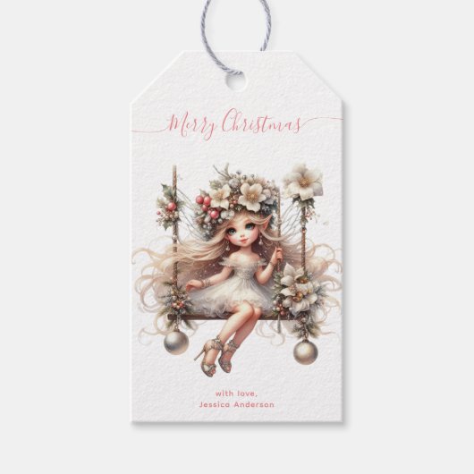 Witte kerstfee cadeaulabel (Voorkant)
