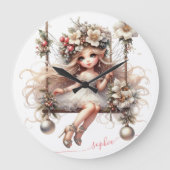 Witte kerstfee grote klok (Voorkant)