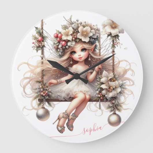 Witte kerstfee grote klok (Voorkant)