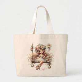 Witte kerstfee grote tote bag