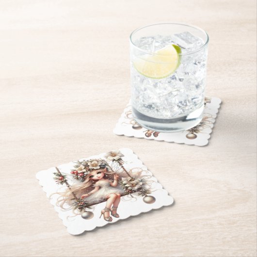 Witte kerstfee kartonnen onderzetters (Insitu)