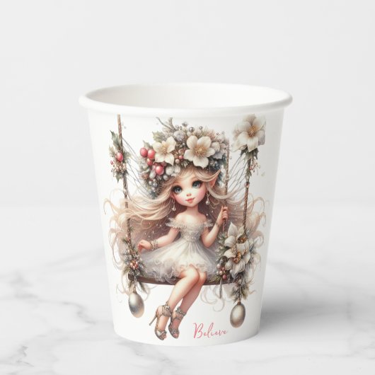 Witte kerstfee papieren bekers (Voorkant)