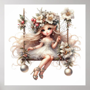Witte kerstfee poster