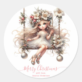 Witte kerstfee ronde sticker