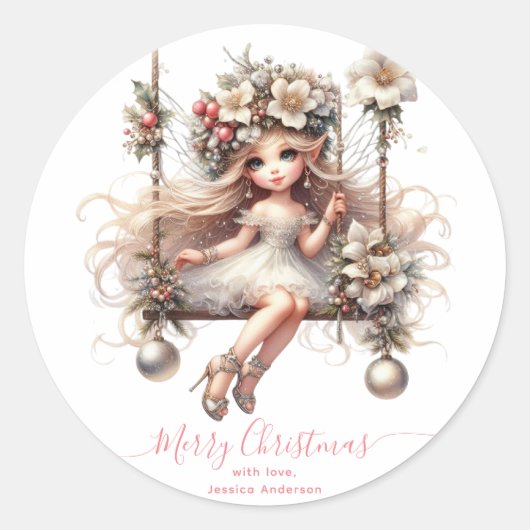 Witte kerstfee ronde sticker (Voorkant)