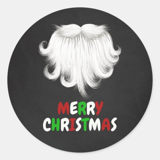 Witte kerstfeest in de baard van de kerstman ronde sticker (Voorkant)