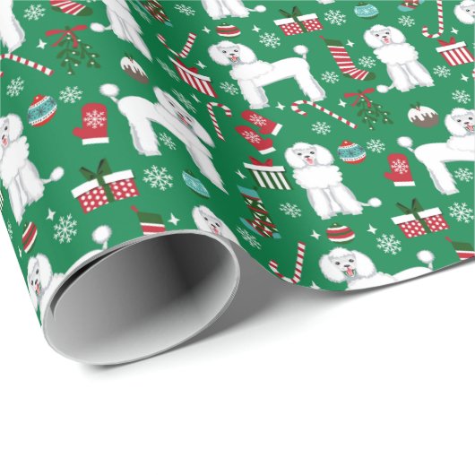 Witte kersthond cadeaupapier (Rol Hoek)