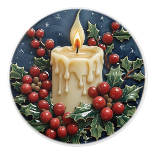 Witte kerstkaars keramische knop (Voorkant)