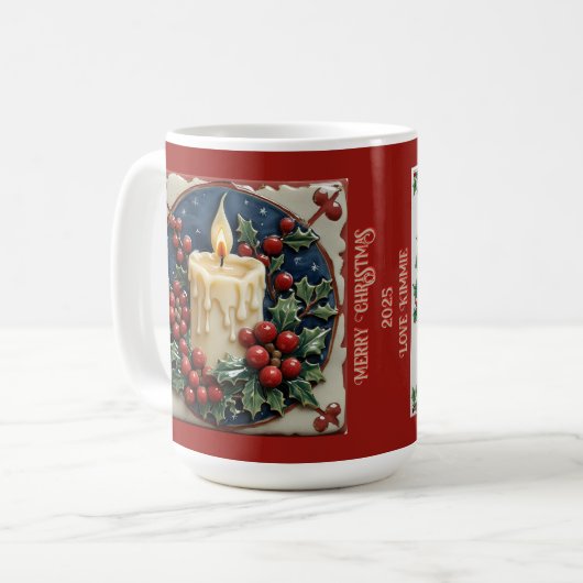Witte kerstkaars  koffiemok (Voorkant links)