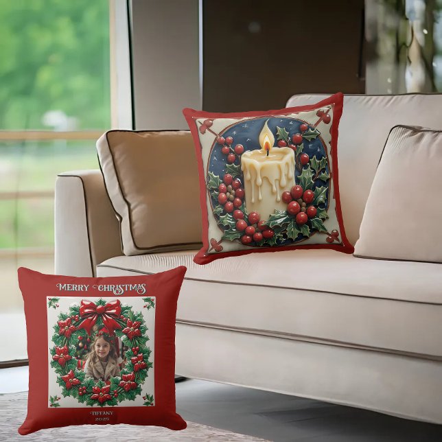 Witte Kerstkaars  Sierkussen (Creator heeft geüpload)