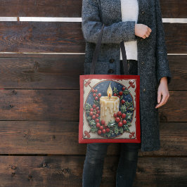 Witte kerstkaars tote bag