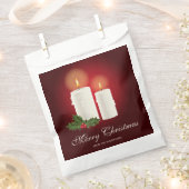 Witte kerstkaarsen op rood met aangepaste tekst bedankzakje (Geknipt)