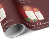 Witte kerstkaarsen op rood met aangepaste tekst cadeaupapier (Rol Hoek)