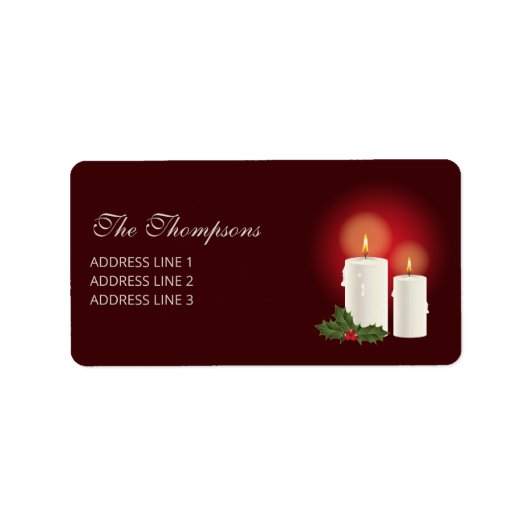 Witte kerstkaarsen op rood met aangepaste tekst etiket (Voorkant)