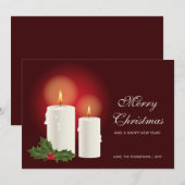 Witte kerstkaarsen op rood met aangepaste tekst feestdagenkaart (Voorkant / Achterkant)