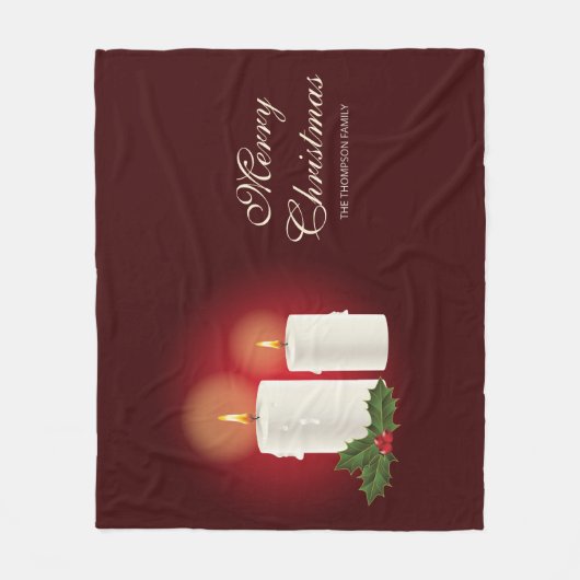 Witte kerstkaarsen op rood met aangepaste tekst fleece deken (Voorkant)