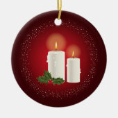 Witte kerstkaarsen op rood met aangepaste tekst keramisch ornament (Voorkant)
