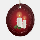 Witte kerstkaarsen op rood met aangepaste tekst keramisch ornament (Links)