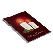Witte kerstkaarsen op rood met aangepaste tekst notitieboek (Rechterzijde)