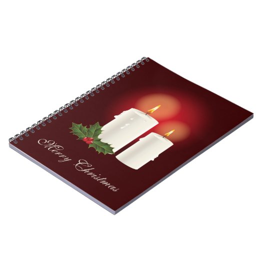 Witte kerstkaarsen op rood met aangepaste tekst notitieboek (Linkerzijde)
