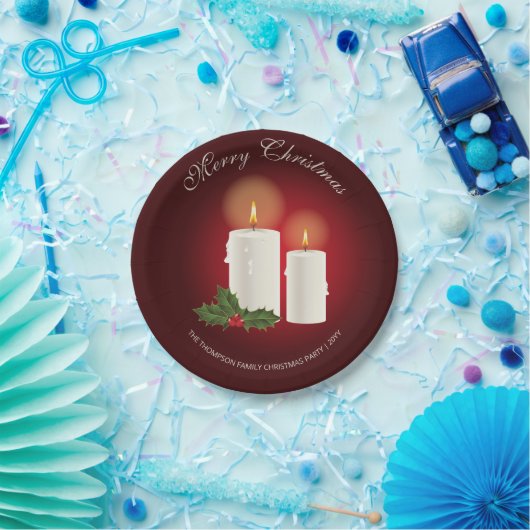 Witte kerstkaarsen op rood met aangepaste tekst papieren bordje (Feest)