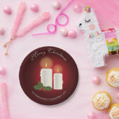 Witte kerstkaarsen op rood met aangepaste tekst papieren bordje (Feest)
