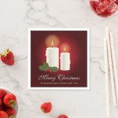 Witte kerstkaarsen op rood met aangepaste tekst servet (Insitu)