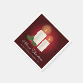 Witte kerstkaarsen op rood met aangepaste tekst servet (Hoek)