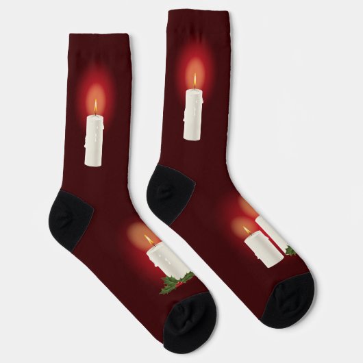 Witte kerstkaarsen op rood sokken (Rechts)