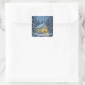 Witte Kerstkapel in Winter Pines Vierkante Sticker (Tas)