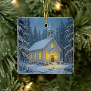 Witte Kerstkapel in Winterdennen Keramisch Ornament