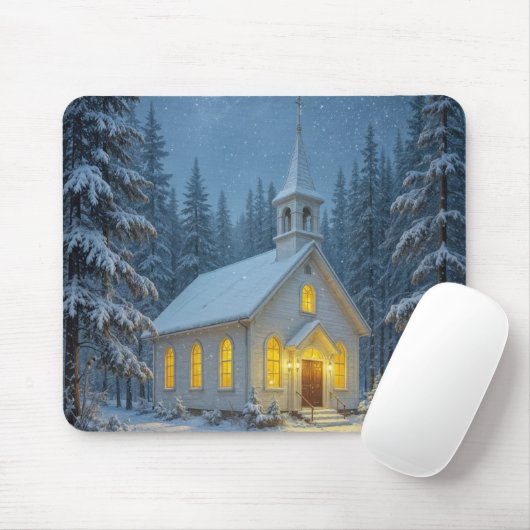 Witte Kerstkapel in Winterdennen Muismat (Met muis)