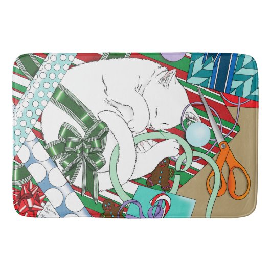 Witte Kerstkat Badmat (Voorkant)