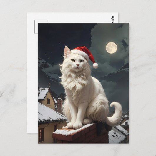 witte kerstkat briefkaart (Voorkant / Achterkant)