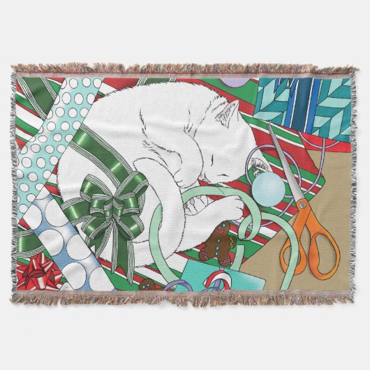 Witte Kerstkat Deken (Voorkant)