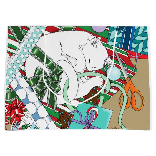 Witte Kerstkat Groot Cadeauzakje (Voorkant)