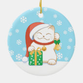 Witte Kerstkat in een Rode Hoed Keramisch Ornament (Achterkant)