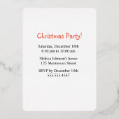 Witte kerstkat in een Rode Pet party Folie Uitnodiging (Achterkant)