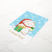 Witte kerstkat in een Rode Pet party Folie Uitnodiging (Gedraaid)